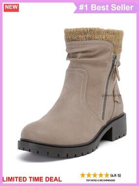 Women's Wide Width Ankle Boots Low Heel Side Zipper Vegan Suede Booties